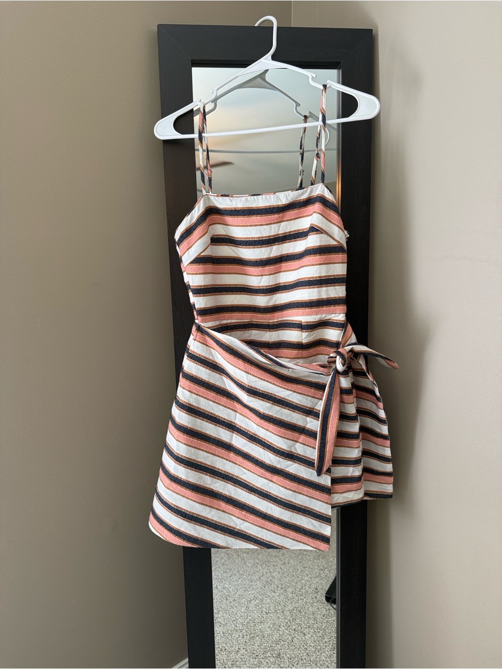 Adelyn Rae Striped Tie-Waist Mini Dress/Romper in Pink, Navy & White